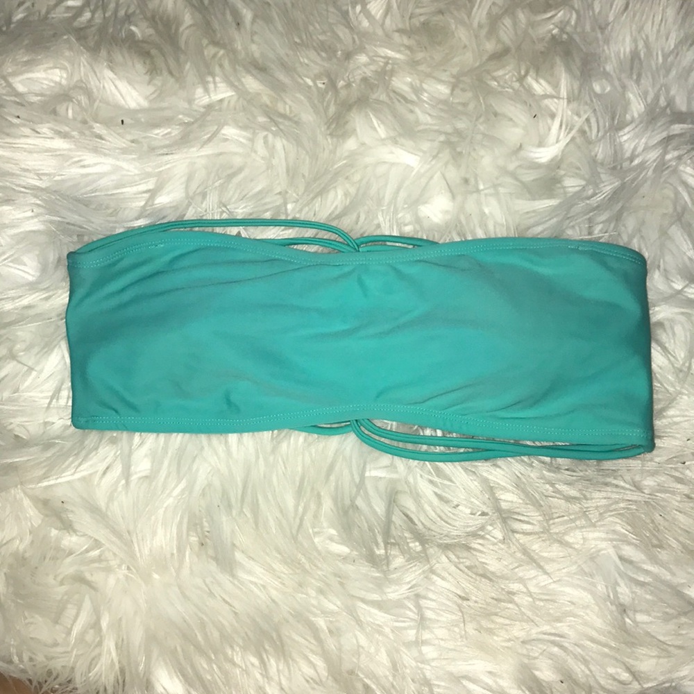 Turquoise bandeau bikini top.